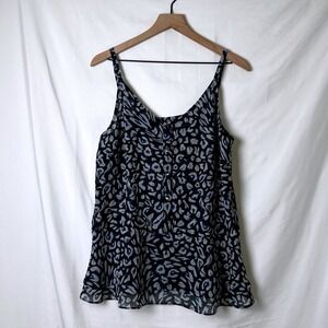 Cabi Womens V-Neck Peplum Camisole Top Blue Grey Print Size M Summer Layering